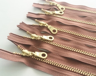 YKK Brass Gold Metal Donut Pull Zippers (5) Pieces - Dusty Mauve 855 -  Available in 7,8,9,12, 16 and 18 inches