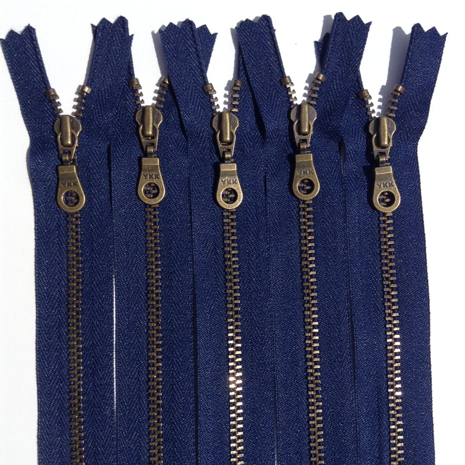 YKK Metal Teeth Zippers- Dark Blue Antique Brass Donut Pull