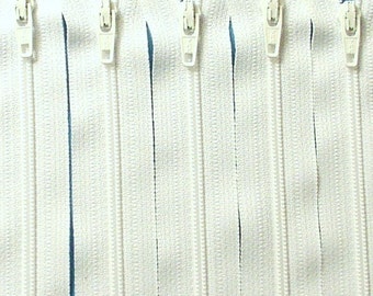 Ten 18 Inch White YKK Zippers Color 501