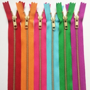 Metal Zippers YKK Brass Sampler Set 10 pieces Number 5s Closed Bottom Currently available in 7,12, and 20 Inches image 3