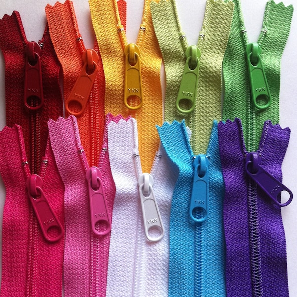 Zippers: 4.5 Ykk Purse Zippers with a Long Handbag Pull - 10 Piece Rainbow Pack - Available in 8,9,12,14,16,18 and 24 Inches