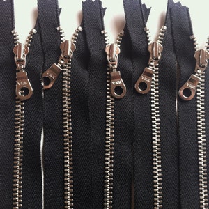 YKK metal zippers silver nickel teeth and donut pull 5pcs Black 580 Available in 4, 5, 6, 7, 8, 9,10,11,12,14,16,18,20 or 22 inches image 5