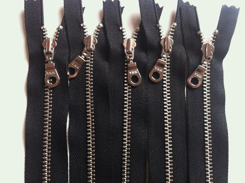 YKK metal zippers silver nickel teeth and donut pull 5pcs Black 580 Available in 4, 5, 6, 7, 8, 9,10,11,12,14,16,18,20 or 22 inches image 5