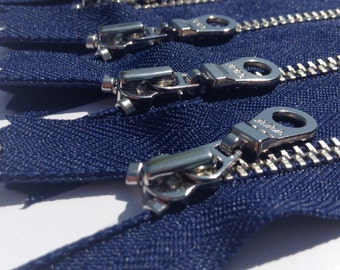 YKK metal zippers with silver nickel teeth and donut style pull- (5) pieces - Navy 919- Available in 4,6,7 and 9 Inches