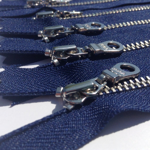 YKK metal zippers with silver nickel teeth and donut style pull- (5) pieces - Navy 919- Available in 4,6,7 and 9 Inches