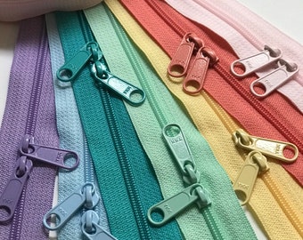 YKK Zipper Long Pull Pastel Sampler Pack- Available in 18 and 30 inch double OR  9, 12, 14, 16, 18 or 24 inch single pull- 7pcs