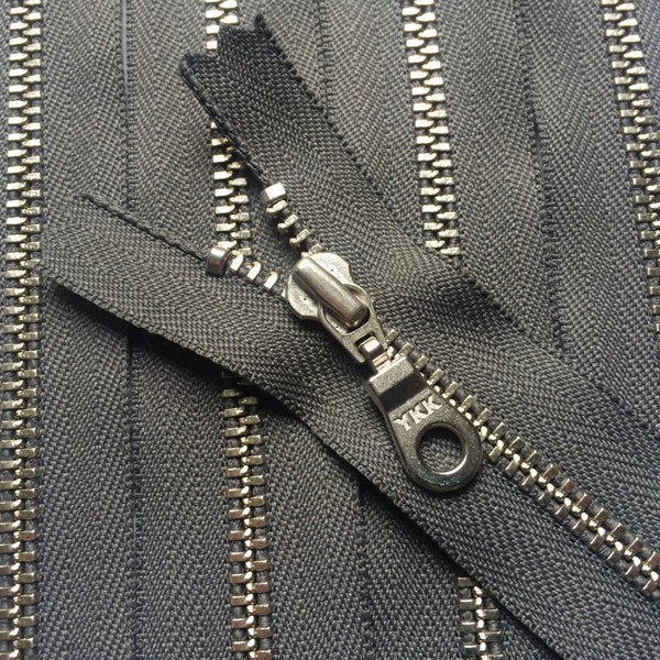 YKK metal zippers- silver nickel teeth- donut pull- (5) pieces - Gun Metal Grey 860 - Available in 4,6,7,8,9,10,11,12,13,14, and 16 Inches