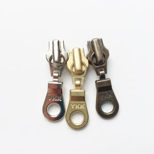 Zipper Heads- Sliders with Pulls- YKK Brand 4.5mm Donut Style Pulls- 5pcs- Available in brass, nickel and antique brass