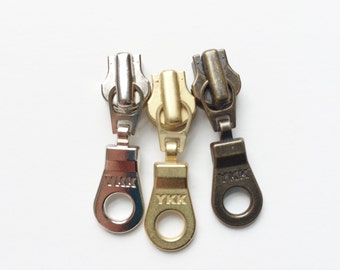 Zipper Heads- Sliders with Pulls- YKK Brand 4.5mm Donut Style Pulls- 5pcs- Available in brass, nickel and antique brass