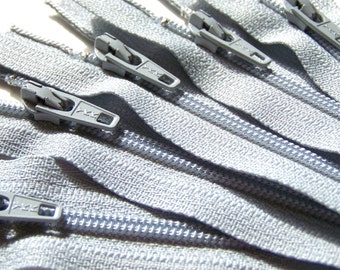 Ten Gray 9 Inch YKK Zippers Color 119