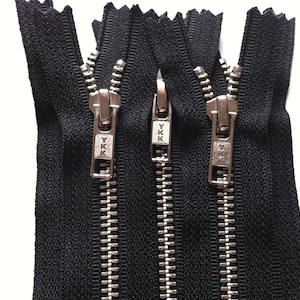 Metal Zippers- YKK closed bottom ykk nickel teeth zips- (5) pieces - Black 580- Number 5s- Available in 6&quot;, 7&quot;, 9&quot;,11&quot;,12&quot;