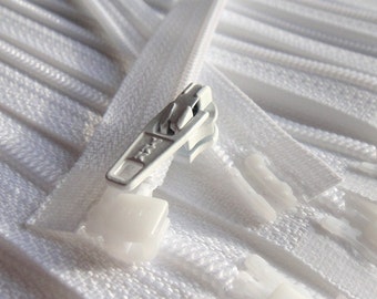 YKK Separating Zippers- Number 3 Coil- White 501- 5pcs- Available in 5,6,7,8,10,14 and 22 Inch