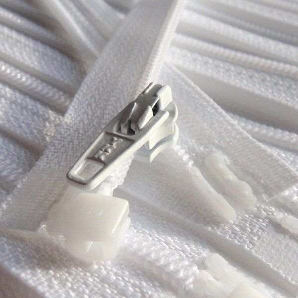 YKK Separating Zippers- Number 3 Coil- White 501- 5pcs- Available in 5,6,7,8,10,14 and 22 Inch