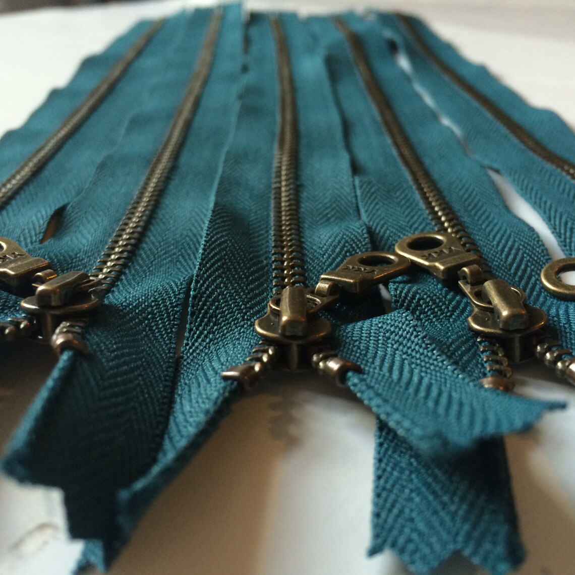 YKK Metal Teeth Zippers Dark Teal Color 390 Antique Brass Etsy Canada