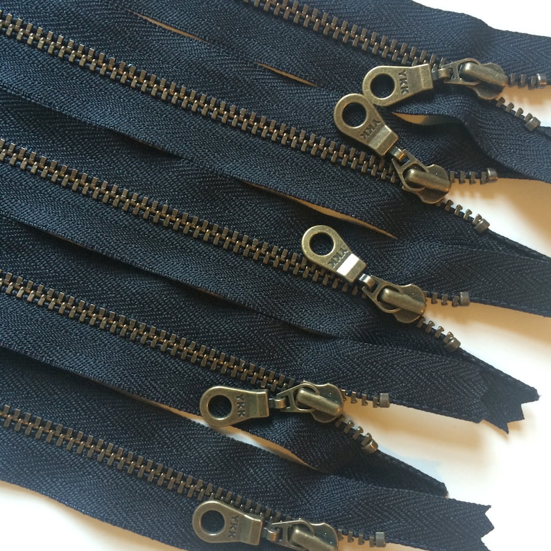 YKK Metal Teeth Zippers Antique Brass Donut Pull Color 580 Black 5 Pieces Available in 4,5,6,7,8, 9,10, 11,12,14,16, 18, 20, 22, 24 inch image 5