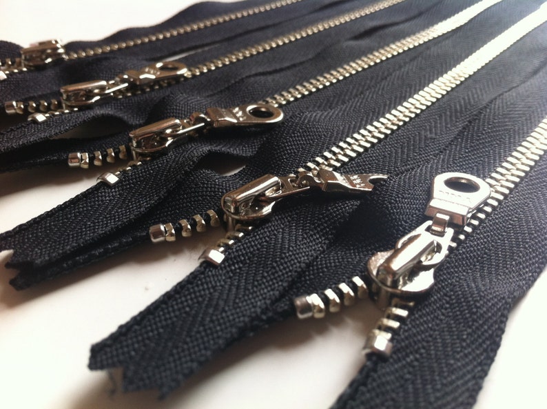 YKK metal zippers silver nickel teeth and donut pull 5pcs Black 580 Available in 4, 5, 6, 7, 8, 9,10,11,12,14,16,18,20 or 22 inches image 2