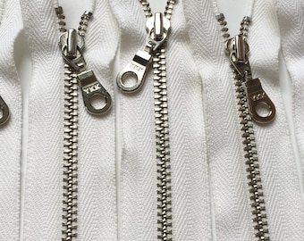 YKK Organic Nickel Metal Zipper Donut Pull - White (5) Pieces - Eco Friendly- Available in 4,5,6,7,8,9,10,11,12,14, 16,18,20 and 22 Inches