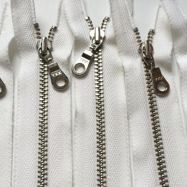 YKK Organic Nickel Metal Zipper Donut Pull - White (5) Pieces - Eco Friendly- Available in 4,5,6,7,8,9,10,11,12,14, 16,18,20 and 22 Inches