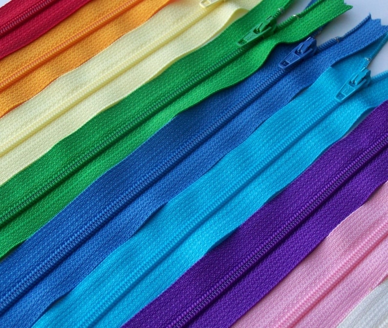 SALE 50 Assorted 9 and 10 Inch YKK Zippers red orange yellow green blue purple pink brown black white image 4