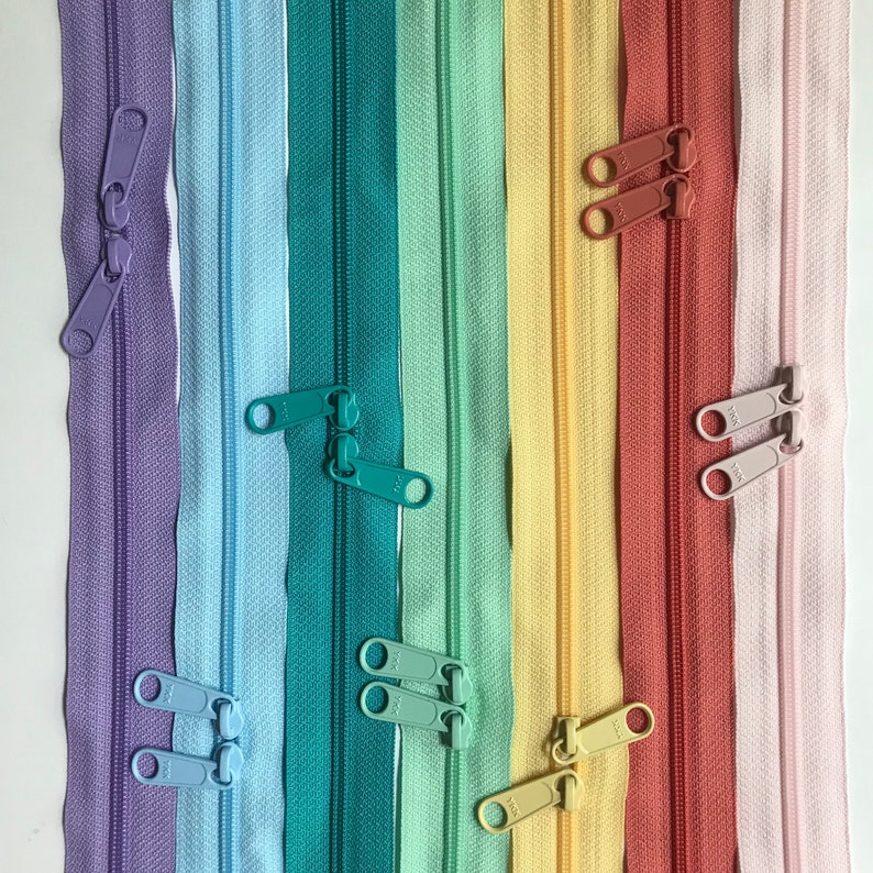 YKK Zipper Long Pull Pastel Sampler Pack Available in 18 and 30 inch double OR 9, 12, 14, 16, 18 or 24 inch single pull 7pcs image 5