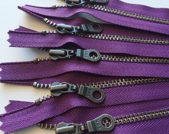 Metalen tanden ritsen- YKK antieke messing Donut Pull Nummer 4,5s- 5 pc Aubergine Purple 265- Verkrijgbaar in 4,5,6,7,8,9,10,11,12,14 of 18 inch