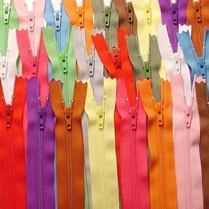 Your Choice Of 100 9 Inch YKK Zippers Mix and Match red bright orange yellow green parrot blue eggplant purple beige slate chocolate brown image 4