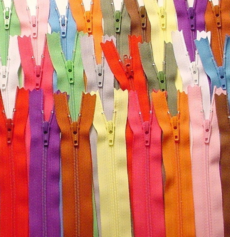Your Choice Of 100 9 Inch YKK Zippers Mix and Match red bright orange yellow green parrot blue eggplant purple beige slate chocolate brown image 4