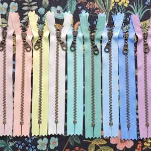 New Bloom 9pc Sampler Set Metal Teeth Zippers YKK Antique Brass Donut Pull 4.5s Available in 6,8, and 18 inches image 3