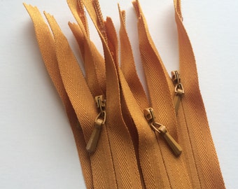 INVISIBLE Zippers- YKK Color 848 Antique Gold- 5 Pieces- Currently available in 9 Inch