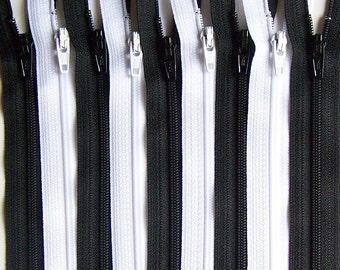 SALE Black and White 9 Inch YKK Zipper Bundle 50 Zippers