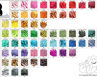 50pc 8 Inch 3mm YKK Coil Zippers - Mix and Match from 65 Colors