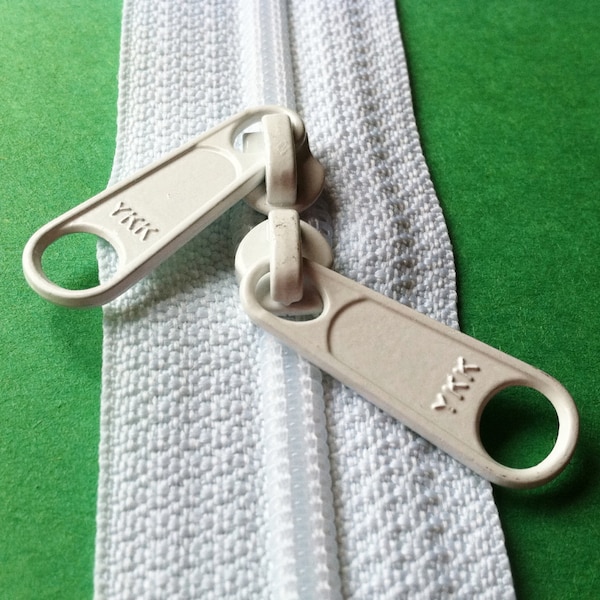 24 Inch 4.5mm YKK Zippers Color 501 WHITE with Double Pull- Head to Head Sliders