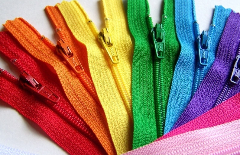 Ykk Zipper Rainbow Sampler Pack 10 zippers available in 3,4,5,6,7,8,9,10,12,14,16,18 and 22 inches image 3