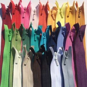 YKK Invisible Zippers- 25 assorted- Mixed lot of colors- brights, lights, darks, and neutrals- Available in 9,14,16,18 and 22 Inches