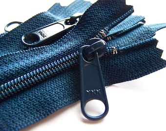 Five Navy Blue 9 Inch Ykk Purse Zippers with a Long Handbag Pull