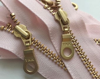 YKK Brass Gold Metal Donut Pull Zippers- (5) Pieces -511 Cotton Candy Pink- Available in 8, 12, and 16 inches