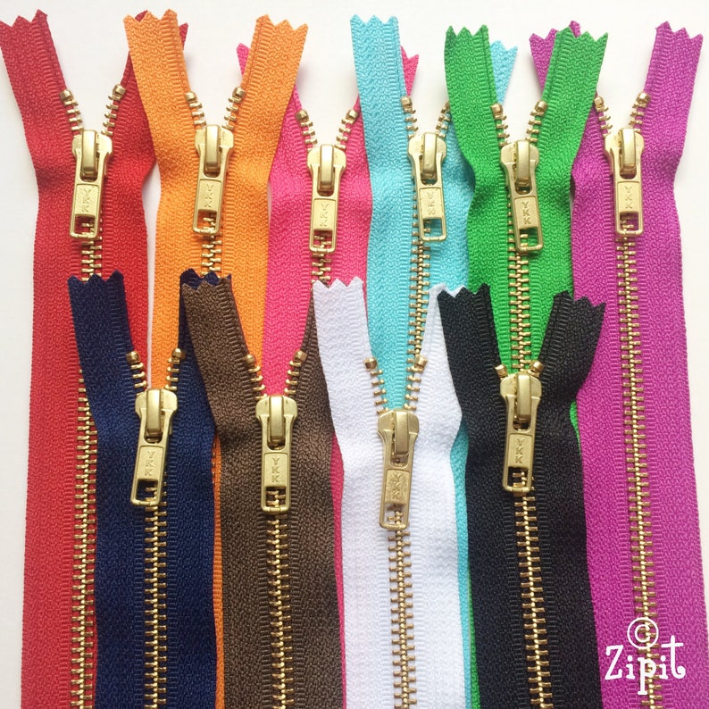 Metal Zippers YKK Brass Sampler Set 10 pieces Number 5s Closed Bottom Currently available in 7,12, and 20 Inches image 1