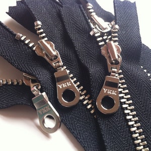 YKK metal zippers silver nickel teeth and donut pull 5pcs Black 580 Available in 4, 5, 6, 7, 8, 9,10,11,12,14,16,18,20 or 22 inches image 1