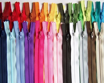 SALE 50 Assorted 9 and 10 Inch YKK Zippers red orange yellow green blue purple pink brown black white