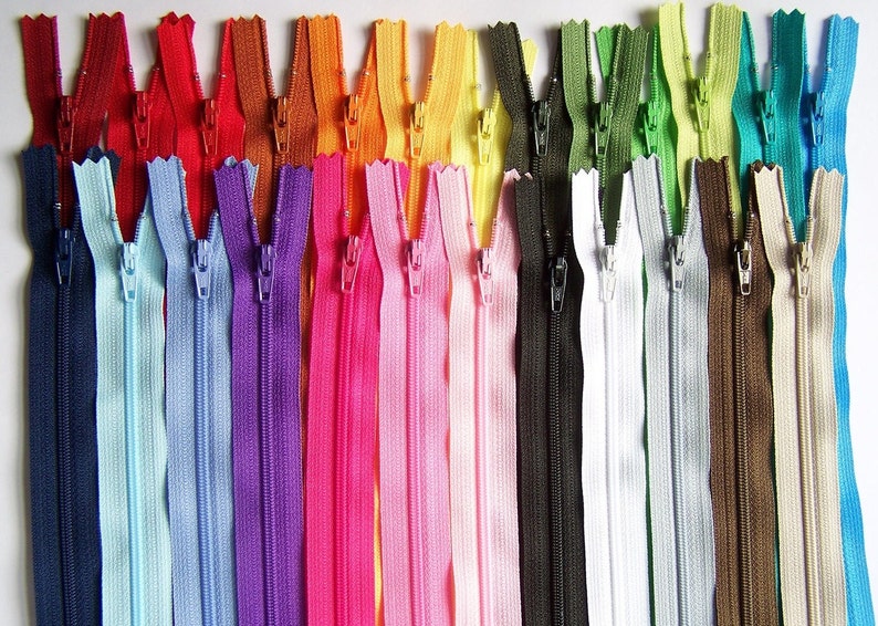 SALE 50 Assorted 9 and 10 Inch YKK Zippers red orange yellow green blue purple pink brown black white image 1