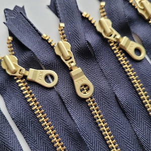 Metal Teeth Zippers-  YKK Brass Teeth and Donut Pull- Dark Navy 860- 5 Pieces- Available in 8 inches