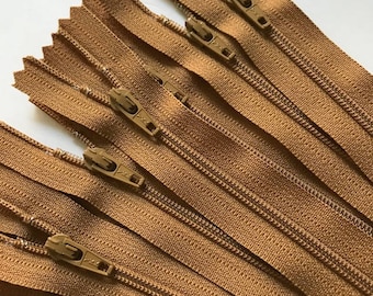 YKK 3mm Coil Zippers- 10pcs- 22 Inch- 508 Golden Brown- All Purpose Zips- Limited Stock