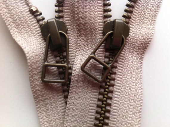 YKK metal zippers with antique brass finish and DHR Wire style pull- …