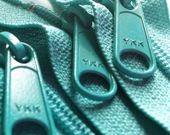 Zippers - 9 Inch YKK Long Handbag Pull Purse Zippers - Color 049 Aquamarine - (5) Pieces