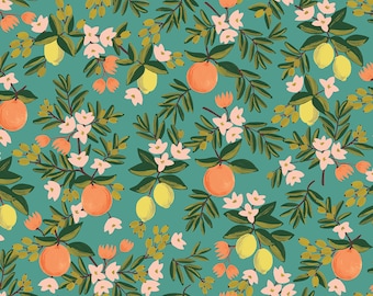 Rifle Paper Company- Primavera - Cirtus Floral- Teal - Cotton + Steel - Cotton fabric- available by the fq, half yard, and yard