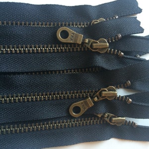 YKK Metal Teeth Zippers Antique Brass Donut Pull Color 580 Black 5 Pieces Available in 4,5,6,7,8, 9,10, 11,12,14,16, 18, 20, 22, 24 inch image 3