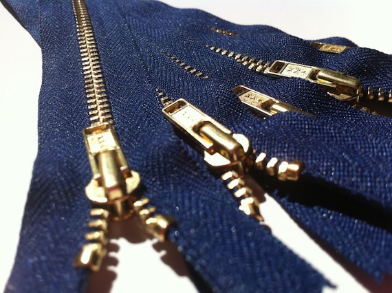 Brass Zippers- 14 Inch Closed Bottom Ykk Gold Colored Metal Teeth