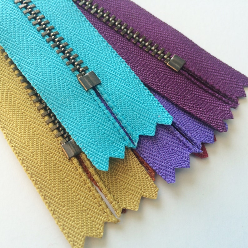 Metal Teeth Zippers YKK Antique Brass Donut Pull 4.5s 6 pc Jewel Tones Sampler Set Available in 4,5,6,7,8,9,10,11,12,14 and 18 inches image 4