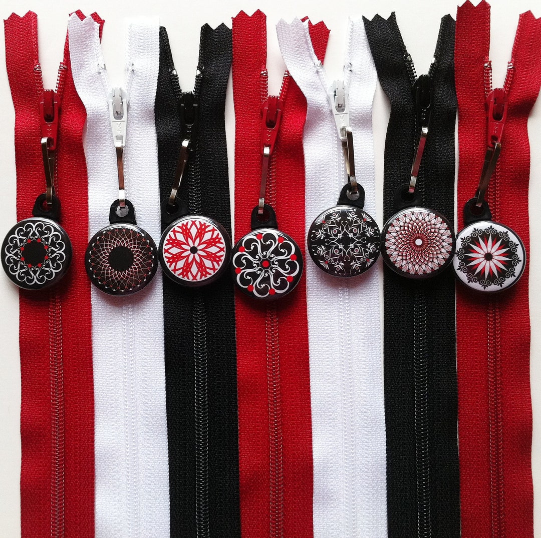 Zipper Pulls Black, White, and Red Collection New Designs Clip on to