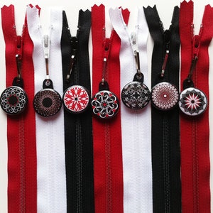 Zipper Pulls- Black, White, and Red Collection- New Designs- Clip on to any pouch, purse, backpack, sweatshirt or bag